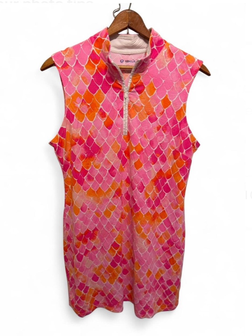 IBKUL Pink & Orange Scale-Print Zip-Up Golf Sport Dress